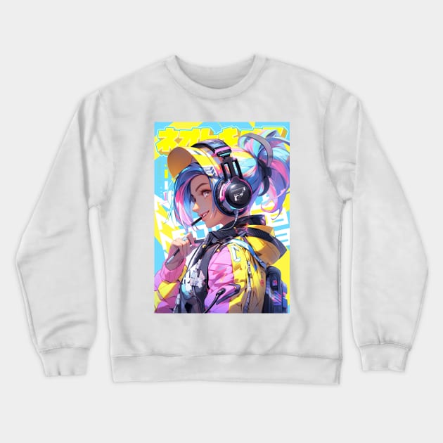 HEADPHONE GAL 3333 - NEOTOKIO3 100%ドPE / DREAM BIG | Anime Manga Kawaii Anime Girl Pop Art 3D | PROUD OTAKU Crewneck Sweatshirt by PROUD OTAKU